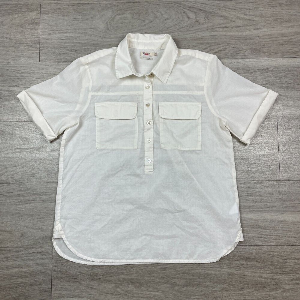 Faherty Womens Shirt Small White Cotton Pockets Short Sleeve